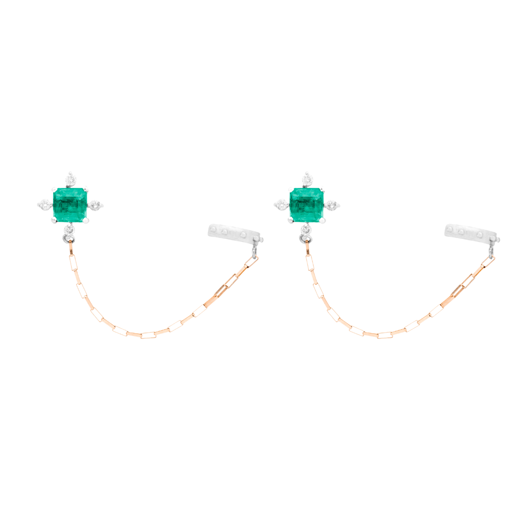 Avalon Emerald Earrings with Chain