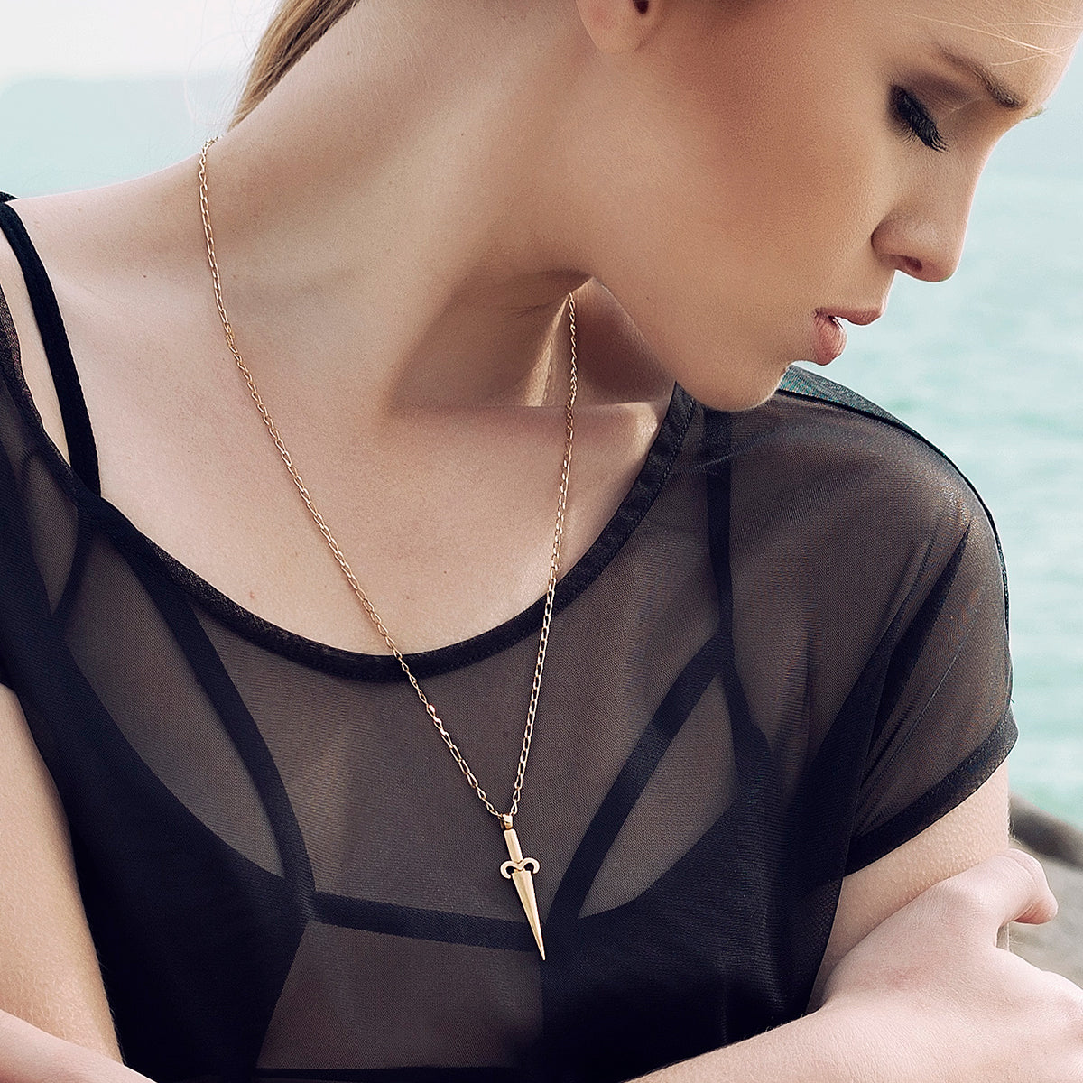 Gold Dagger Pendant Necklace