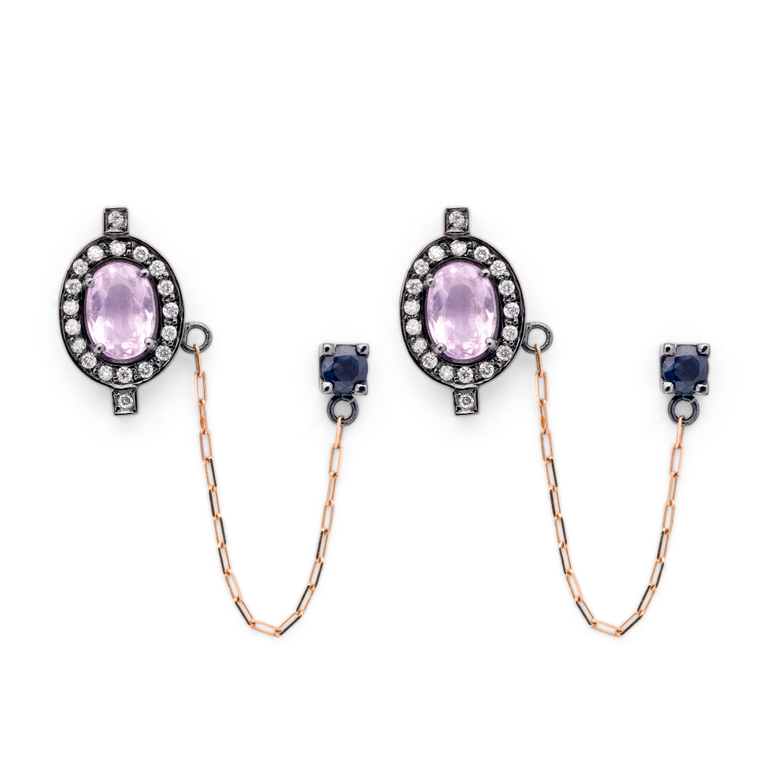 Morganite Chakra Earrings with Chain