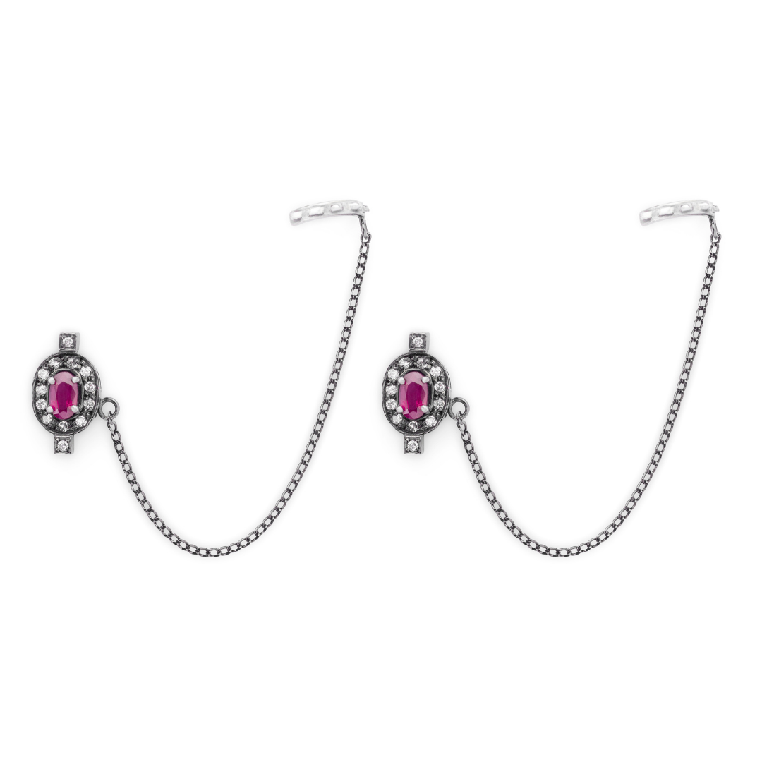 Ruby and Diamonds Chakra Earrings with Chain