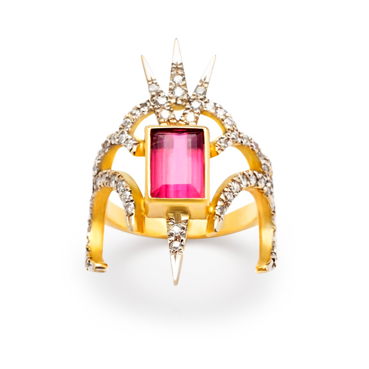 Anel Athena em ouro 18k com turmalina rosa e diamantes | Fabi Jorge