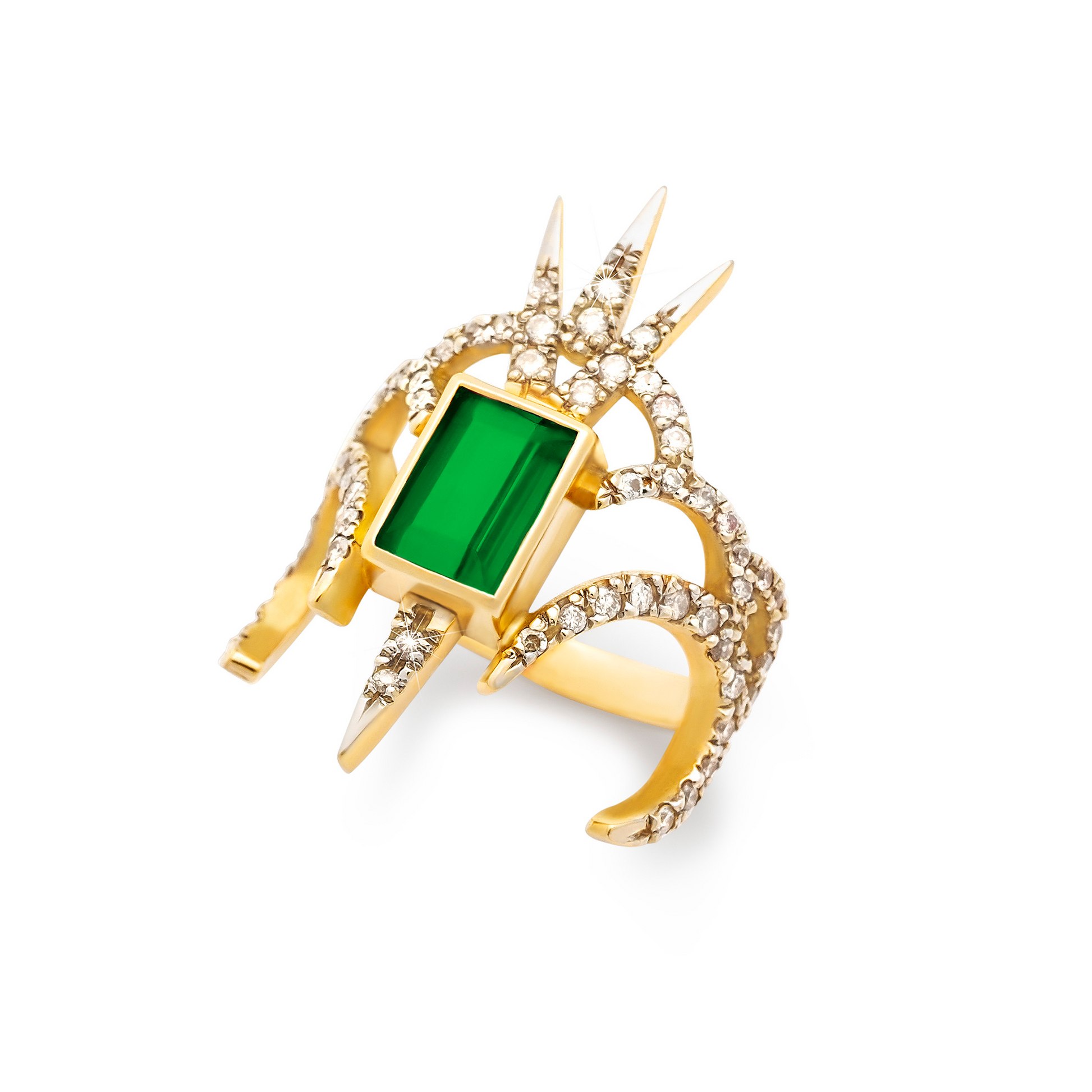 Anel Athena em ouro 18k com turmalina verde e diamantes — detalhe | Fabi Jorge