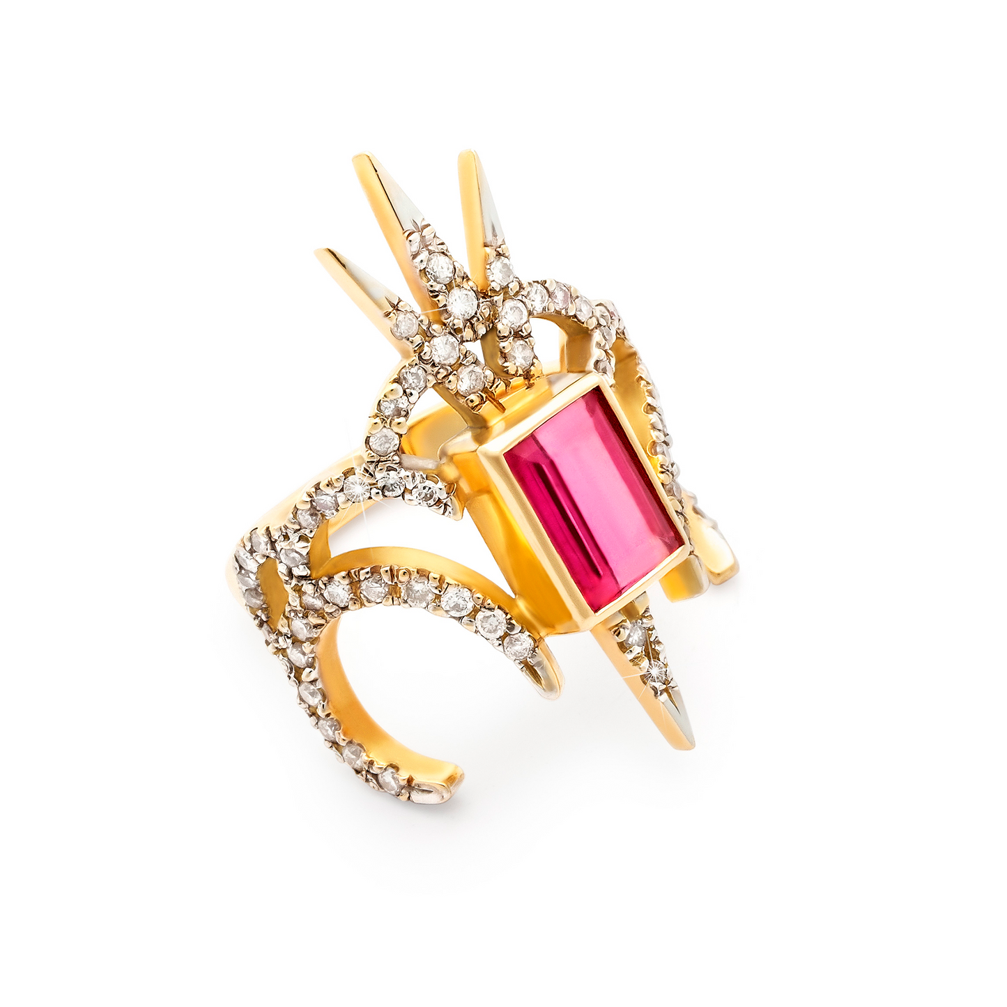 Anel Athena em ouro 18k com turmalina rosa e diamantes — vista 2 | Fabi Jorge