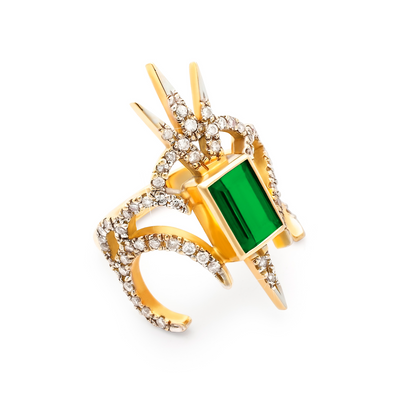 Anel Athena em ouro 18k com turmalina verde e diamantes — vista 2 | Fabi Jorge