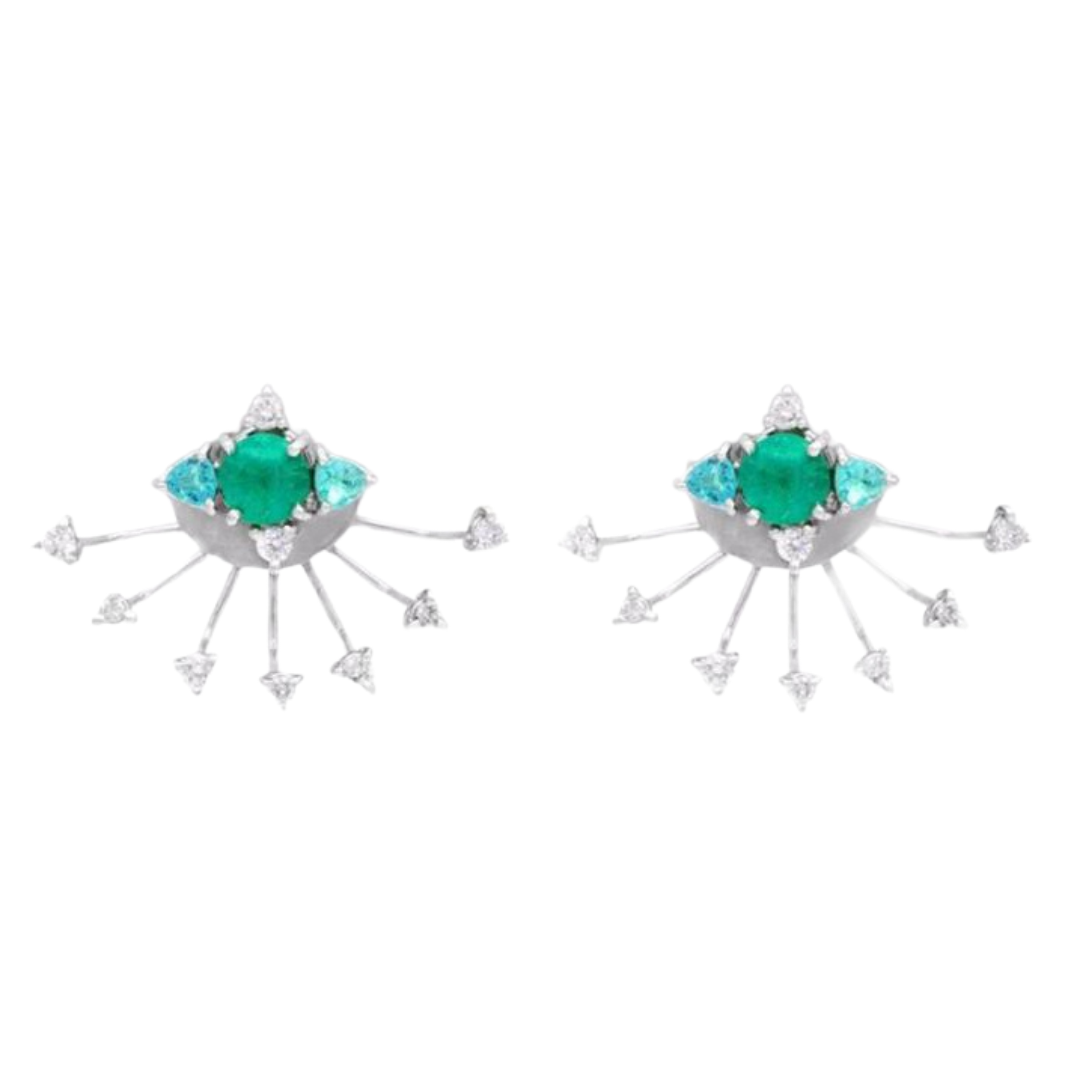 Emerald, Diamond and Topaz Earrings