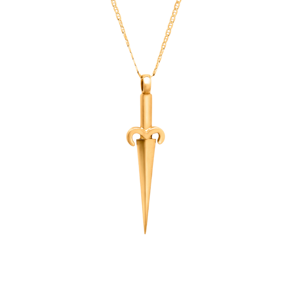 Yellow Gold Dagger Knife Pendant Necklace