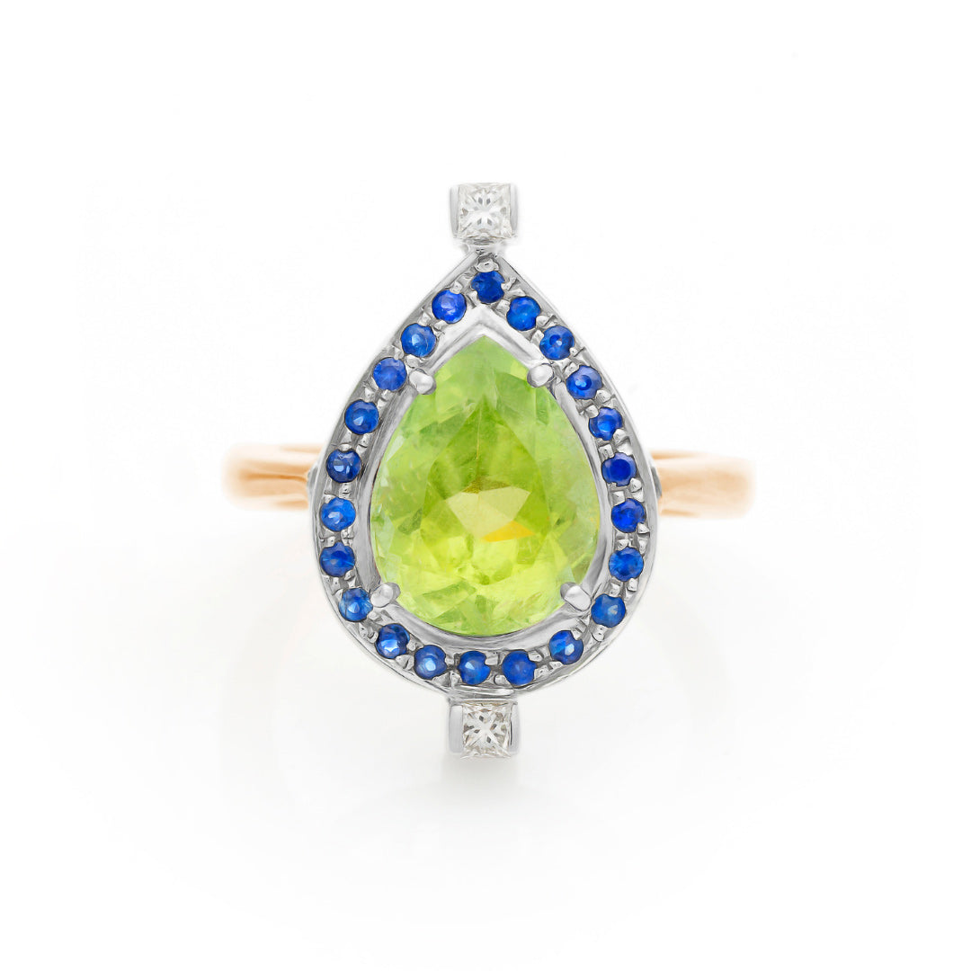 Green Tourmaline and Sapphires Chakra Ring