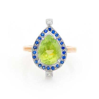 Green Tourmaline and Sapphires Chakra Ring